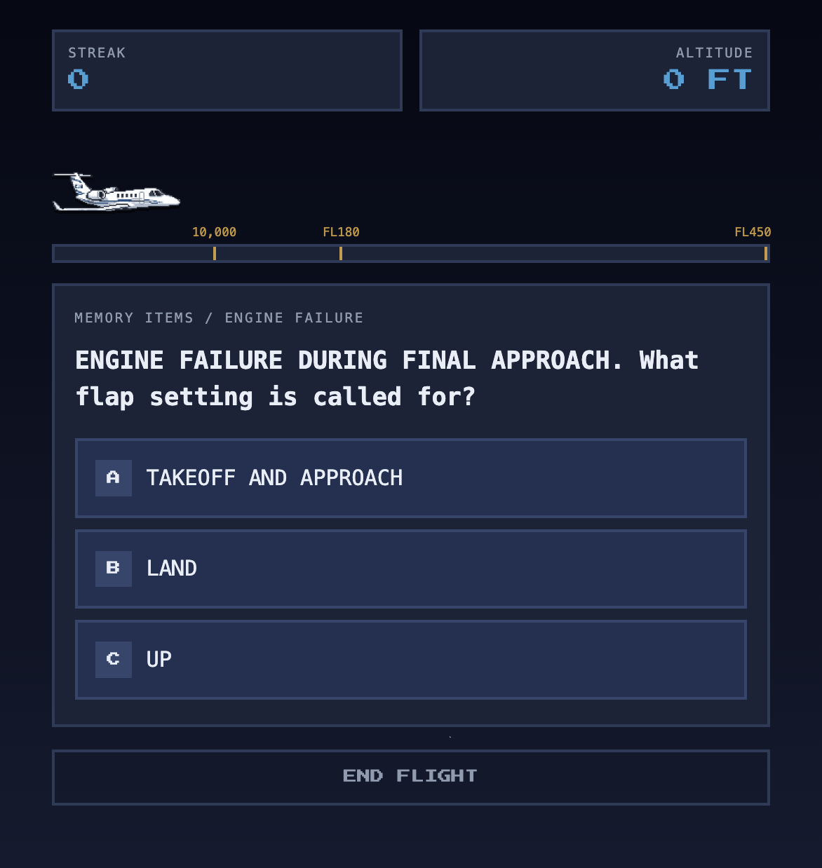 FLIGHT LEVEL question screen