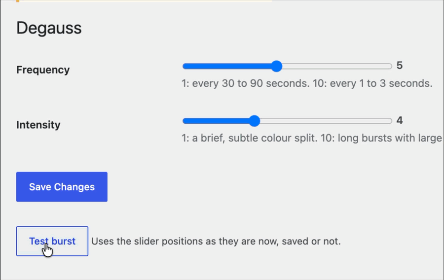 A web page briefly splitting into offset red, green and blue copies, then returning to normal